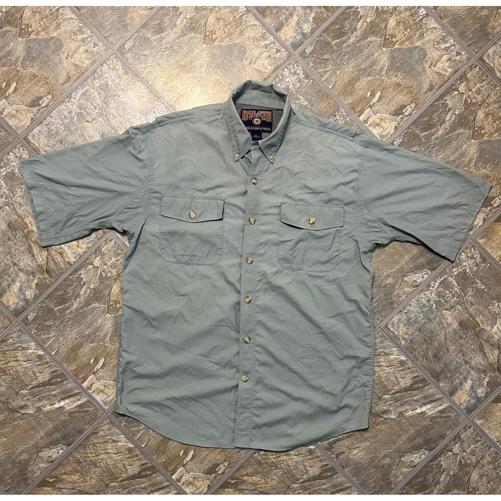 Duluth Trading Co Fishing Shirt Mens L Green Short Sleeve Ventilated